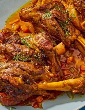 Persian braised lamb on a platter.